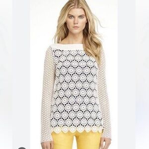 TORY BURCH Cream Janeen crochet Silhouette long sleeve